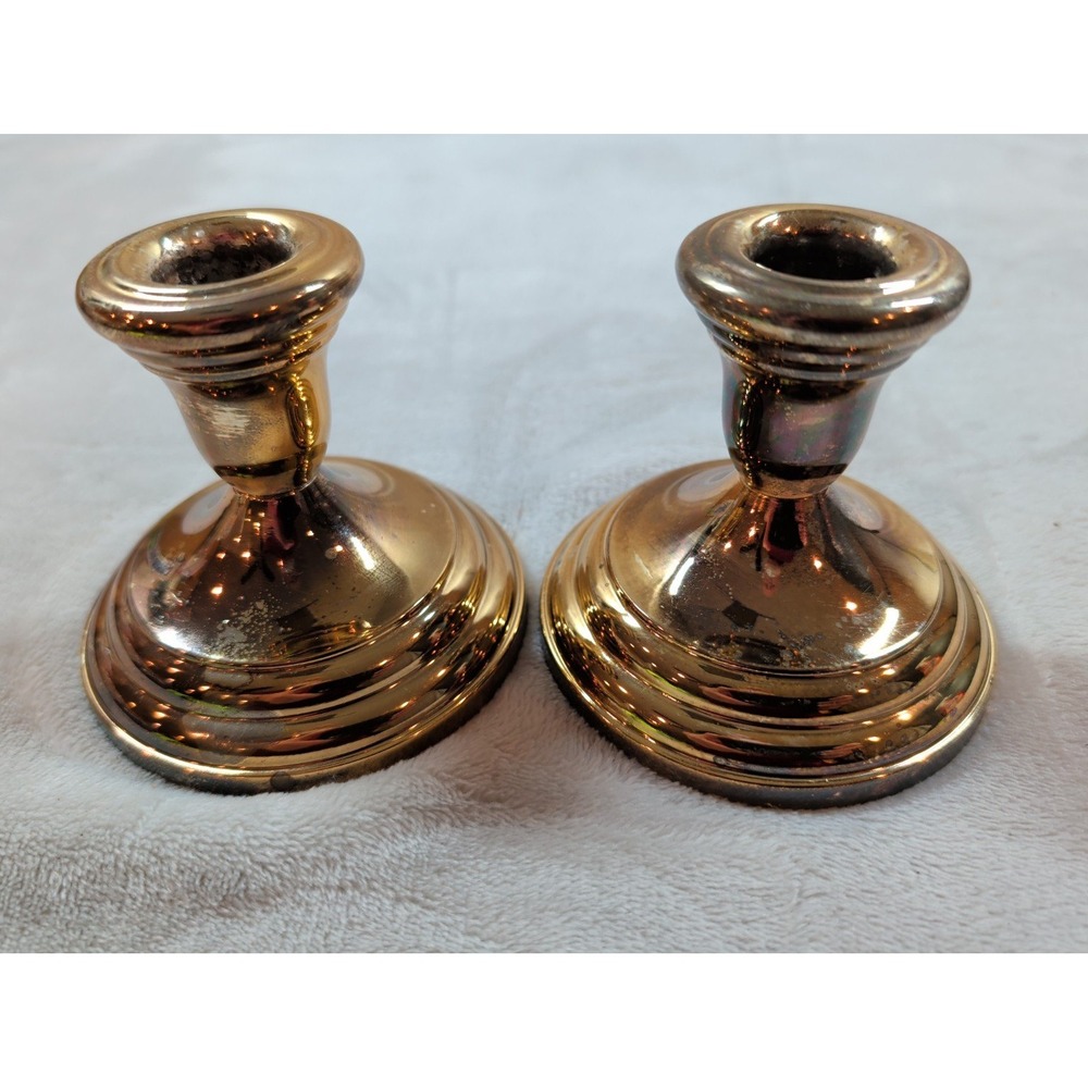 Vintage FB Rogers Silverplate Gold Tone Candlestick Holders Set of 2 Japan 2.5" - Picture 4 of 6